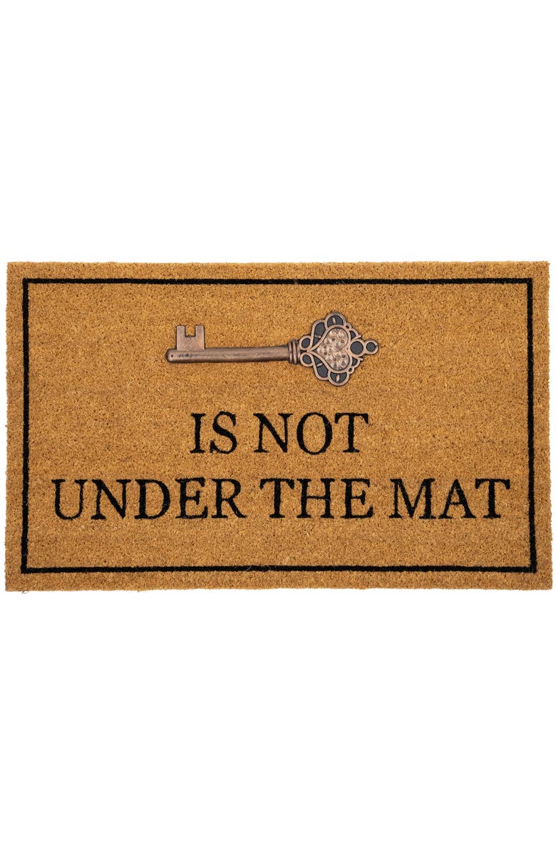 Northlight Key is Not Under the Mat Coir Outdoor Doormat 18" x 30", Main, color, Brown