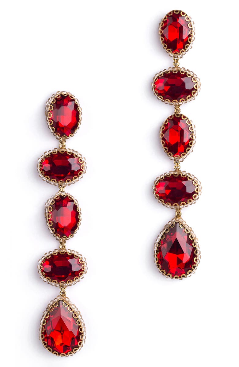 Deepa Gurnani Tyra Drop Earrings, Main, color, Ruby