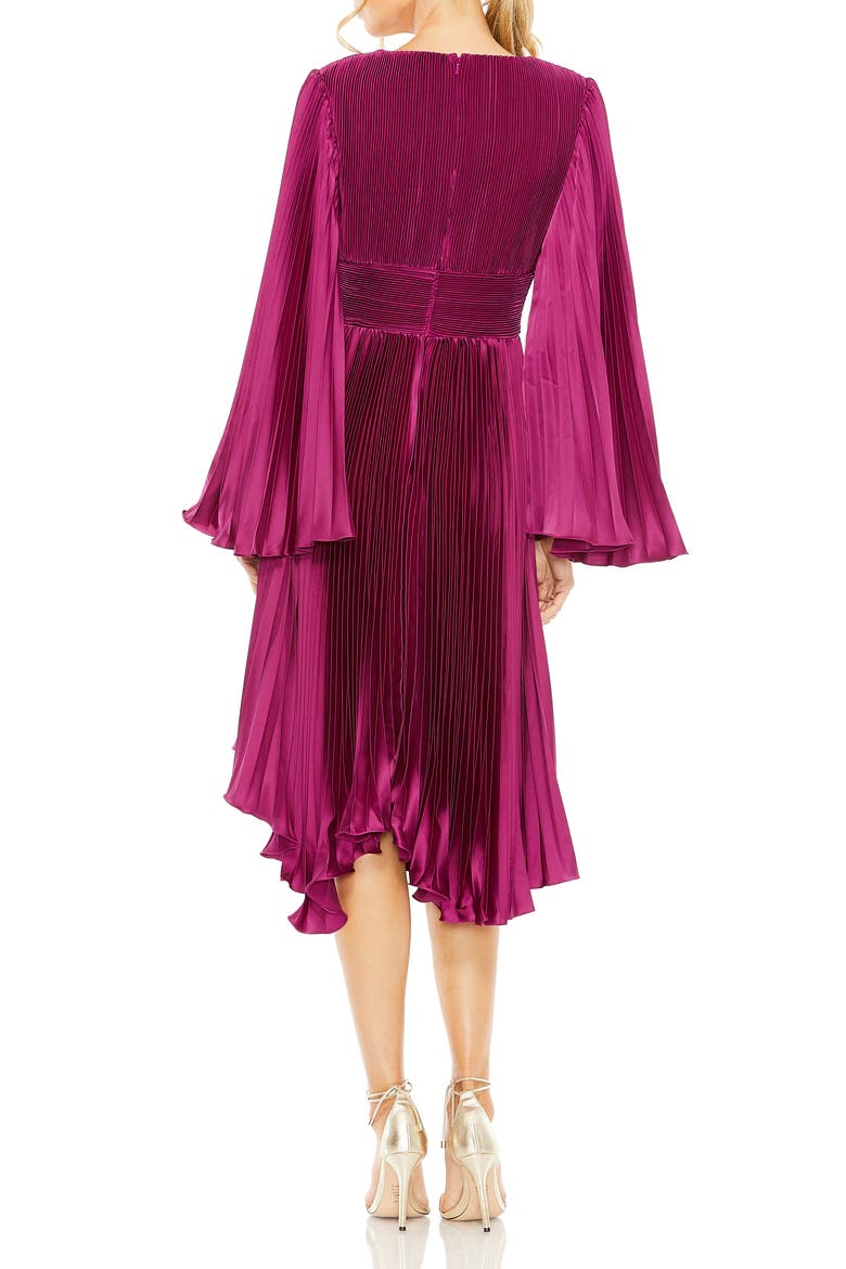 Pleated V-Neck Flare Sleeve Dress, Alternate, color, BERRY