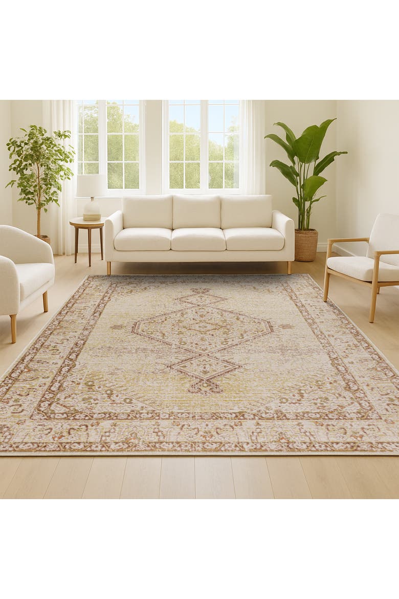 Khilana Floral Medallion Chambray Area Rug, Alternate, color, Ivory