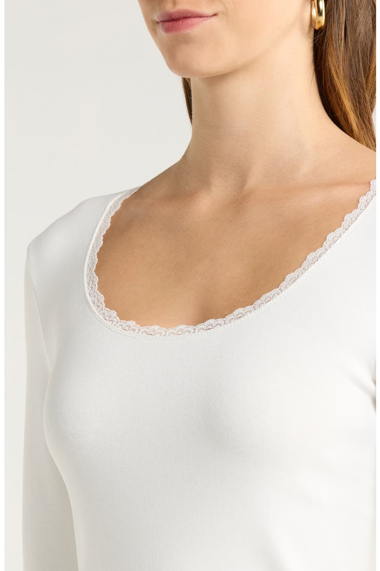Lace Trim Stretch Cotton Top, Alternate, color, OFF WHITE
