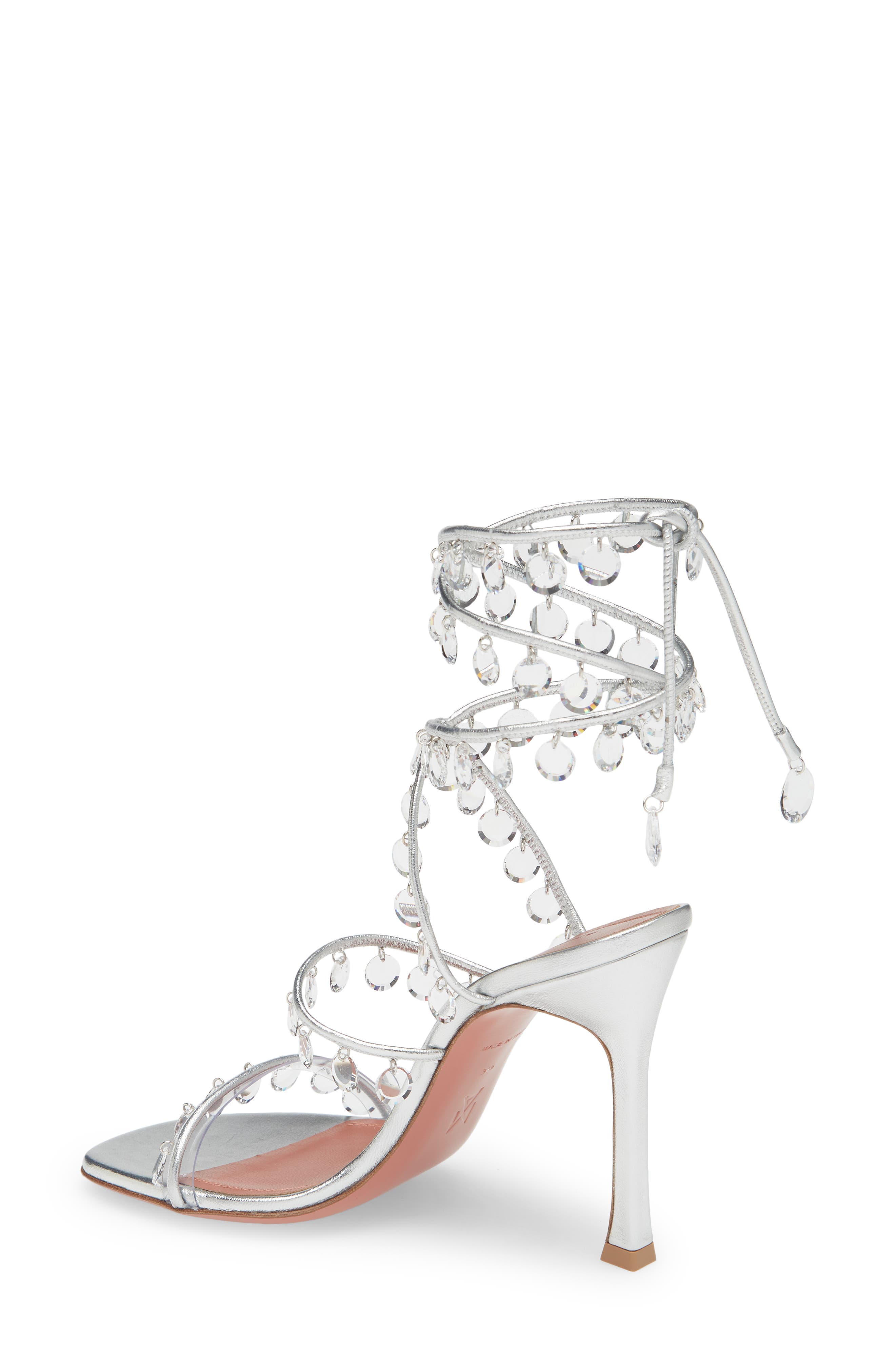 Amina Muaddi Tina Crystal Charm Lace-Up Sandal, Alternate, color, 