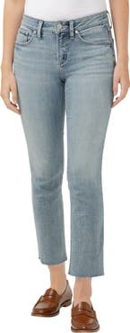 Silver Jeans Co. Suki Curvy Raw Hem Mid Rise Ankle Straight Leg Jeans