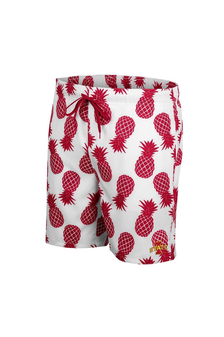 Men's Colosseum White Iowa State Cyclones Pineapples Swim Shorts, Alternate, color, White