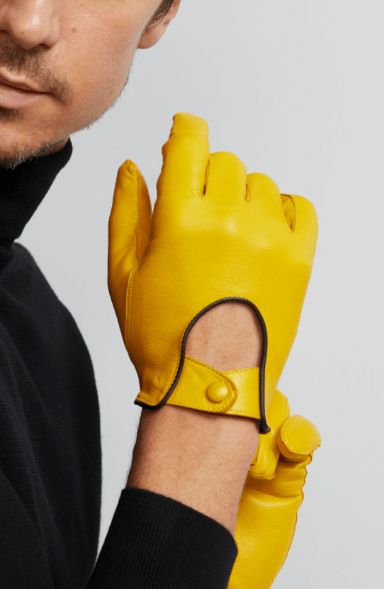 Seymoure Men's Leather Driving Gloves, Alternate, color, Yellow With Black Trim
