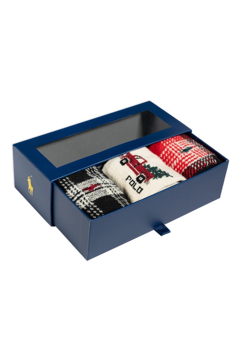 Truck & Plaid Assorted 3-Pack Wool Blend Crew Socks Gift Box, Alternate, color, BAST
