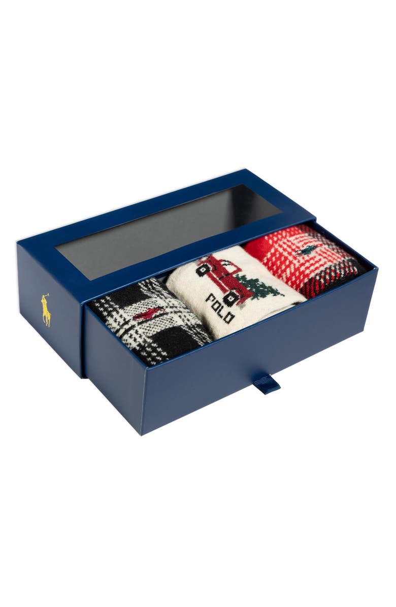 Polo Ralph Lauren Truck & Plaid Assorted 3-Pack Wool Blend Crew Socks Gift Box, Alternate, color, Bast