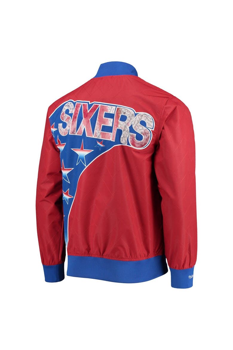 Men's Philadelphia 76ers Red Mitchell & Ness Hardwood Classics 75th Anniversary Authentic Warmup Full-Snap Jacket, Alternate, color, Red