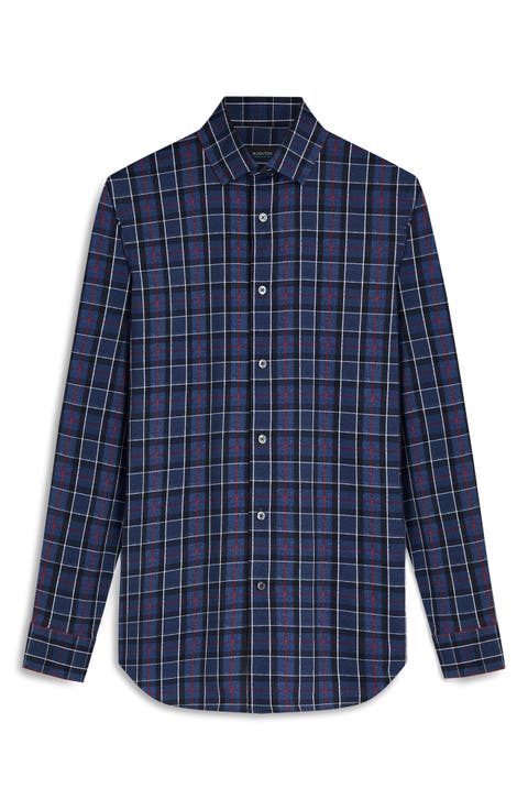 OoohCotton® Plaid Print Button-Up Shirt
