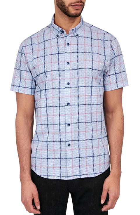 Slim Fit Gowanus Textured Grid 4-Way Stretch Performance Short Sleeve Shirt