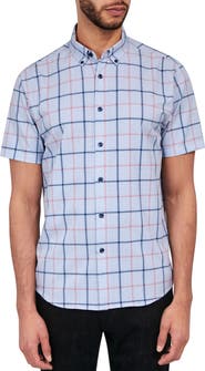 Brooklyn Brigade Slim Fit Gowanus Textured Grid 4-Way Stretch Performance Short Sleeve Shirt