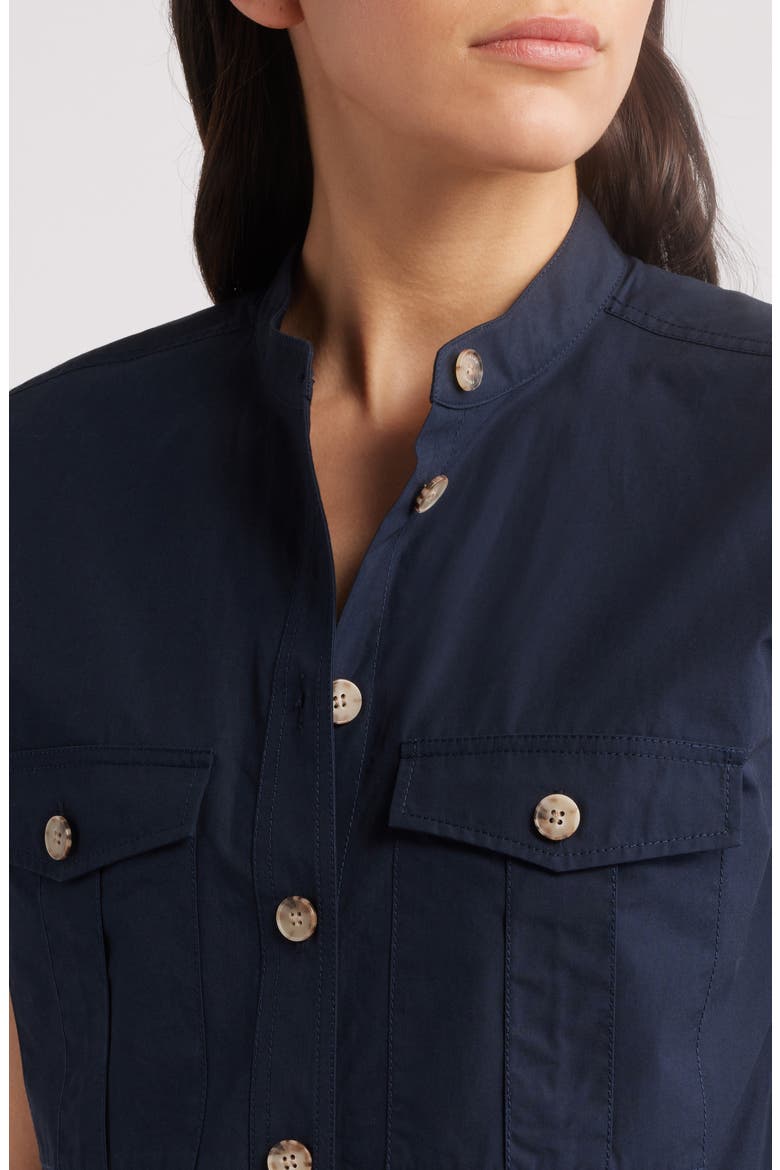 Cap Sleeve Cotton Safari Shirtdress, Alternate, color, NAVY