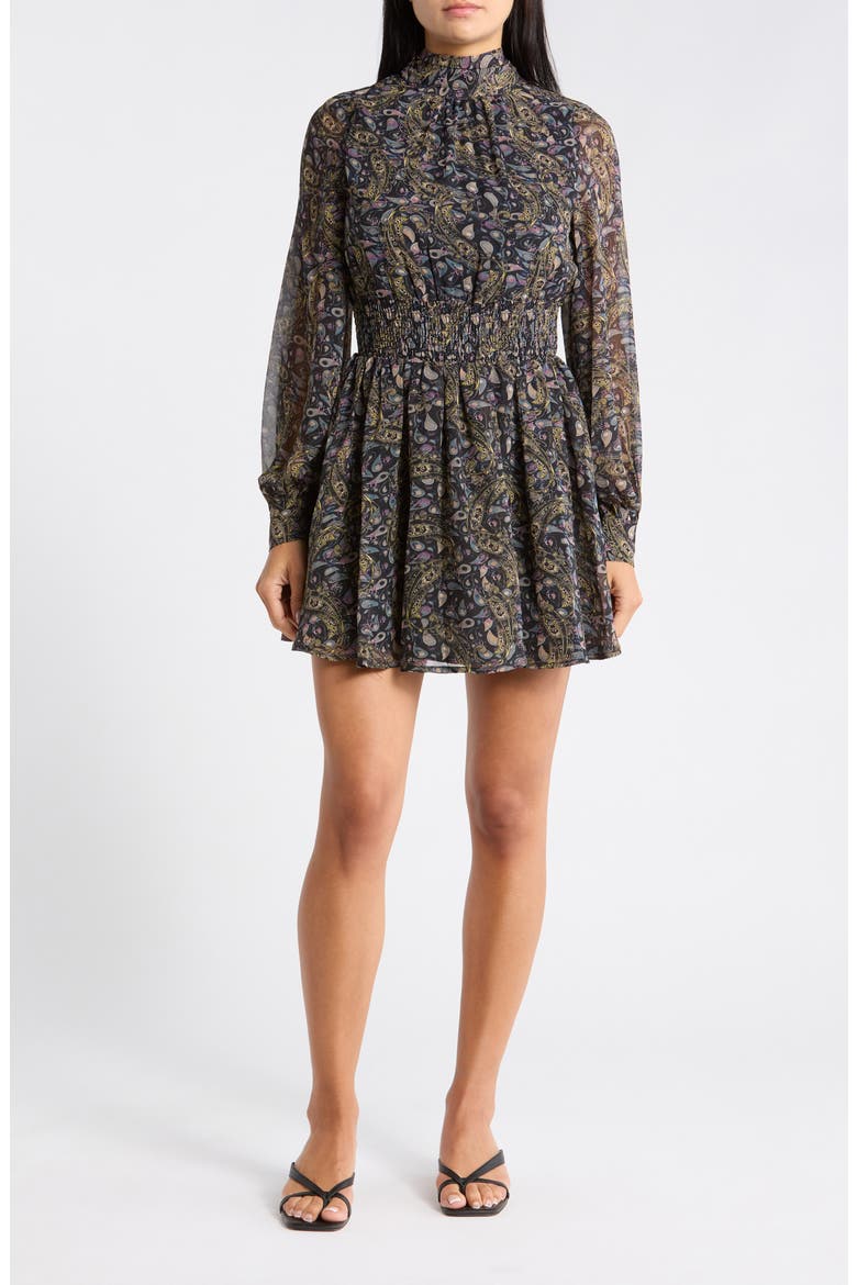 Shari Paisley Long Sleeve Dress, Main, color, BLACK MULTI