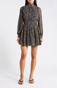 Lulus Shari Paisley Long Sleeve Dress
