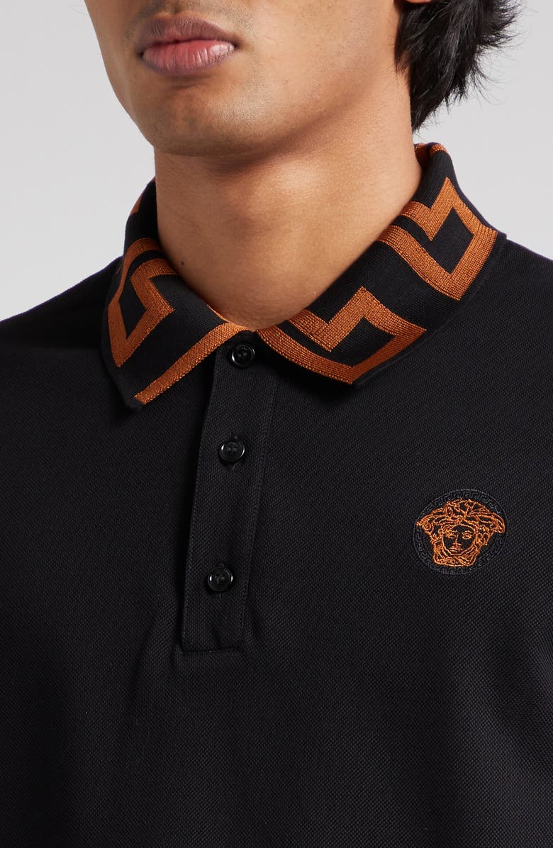 Versace Greca Medusa Patch Cotton Piqué Polo, Alternate, color, 