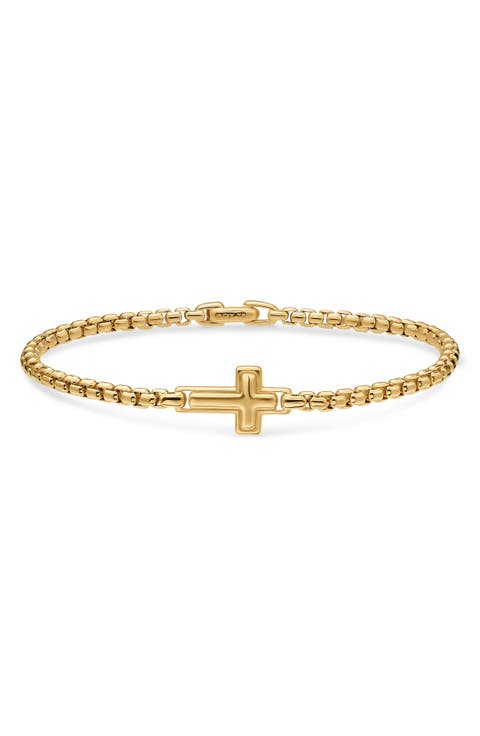 Cross Station Bracelet in 18K Yellow Gold, 3.4mm