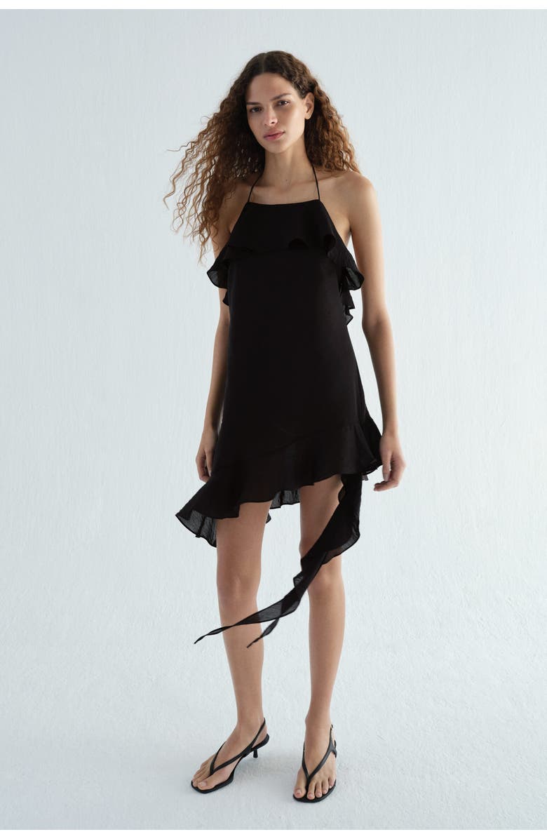 H&M Flounced Halterneck Dress, Alternate, color, Black