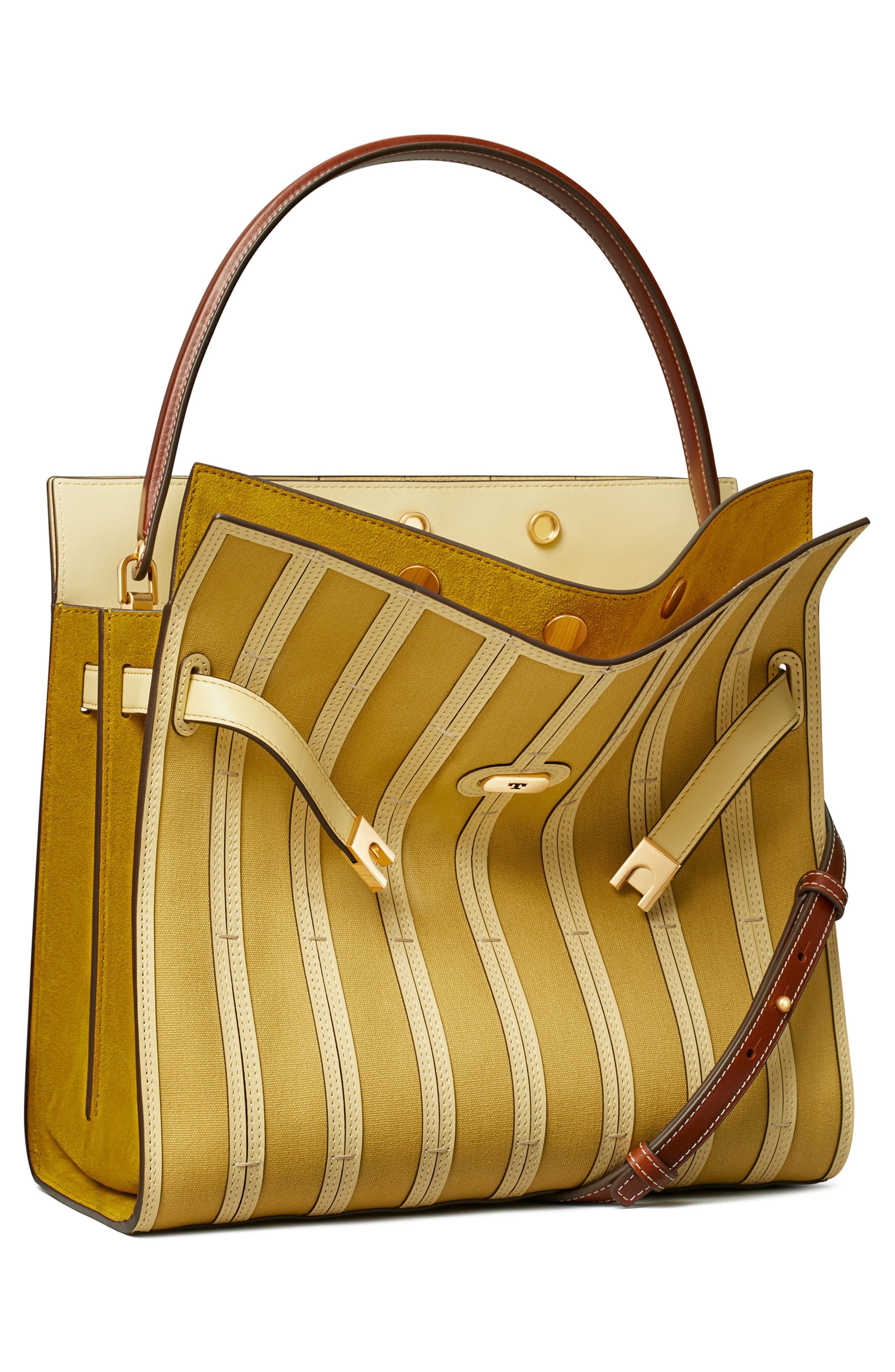 Tory Burch Lee Radziwill Canvas Panel Double Bag, Alternate, color, 