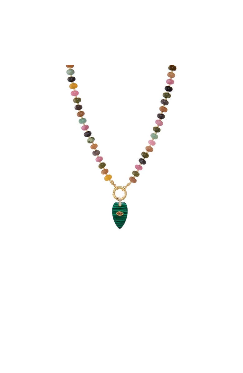 BY ADINA EDEN Evil Eye Elongated Heart Pendant Beaded Clicker Necklace, Main, color, Malachite