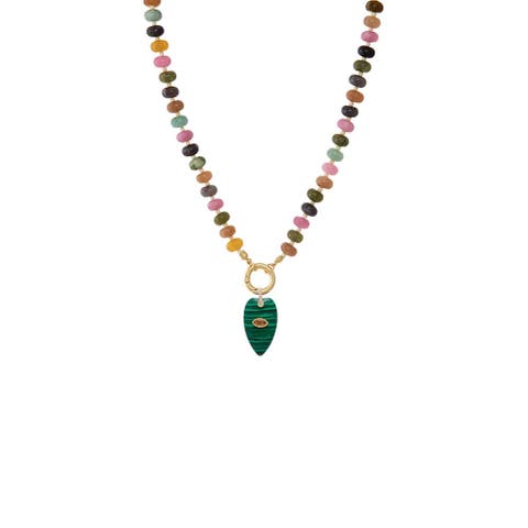 Evil Eye Elongated Heart Pendant Beaded Clicker Necklace