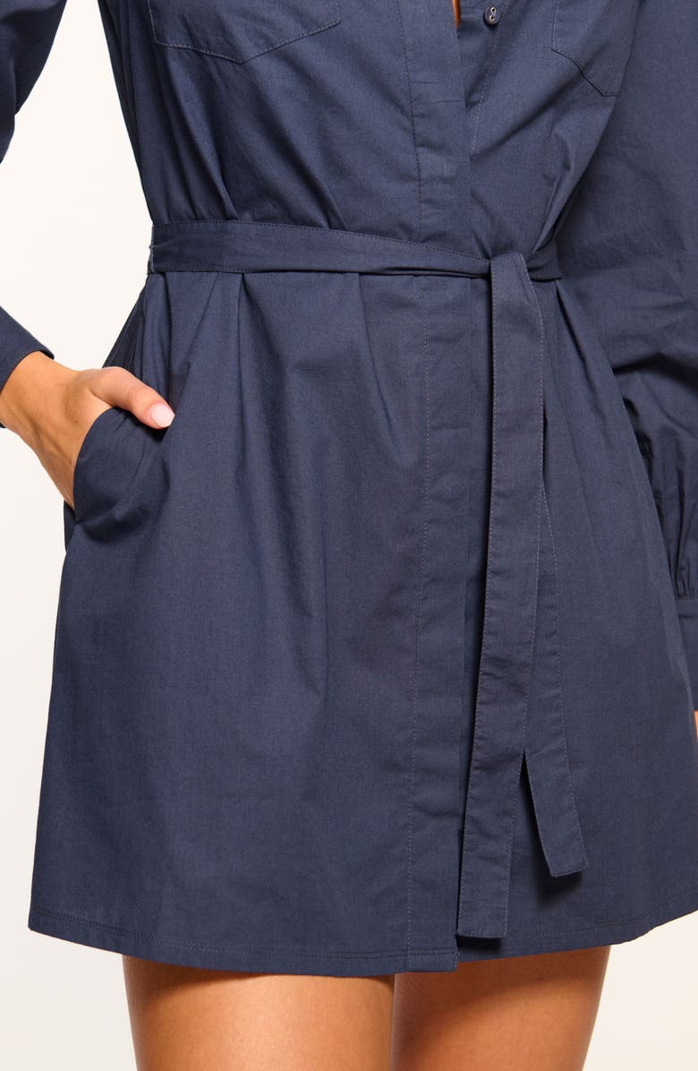 Ramy Brook Mitch Long Sleeve Cotton Mini Shirtdress, Alternate, color, Navy