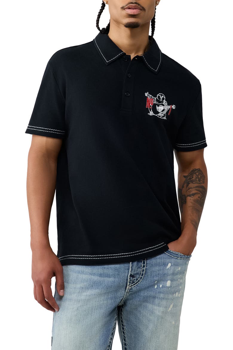 Buddha Graphic Polo, Main, color, JET BLACK