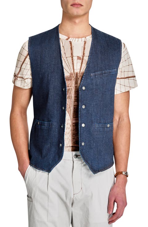 Slim Fit Solid Denim Vest