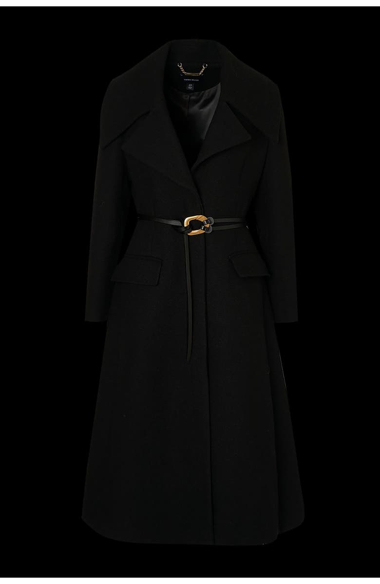 Karen Millen Wool Shawl Collar Belted Midi Coat, Alternate, color, Black