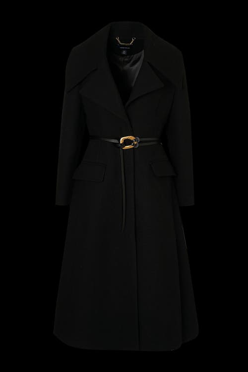 Karen Millen Wool Shawl Collar Belted Midi Coat In Black