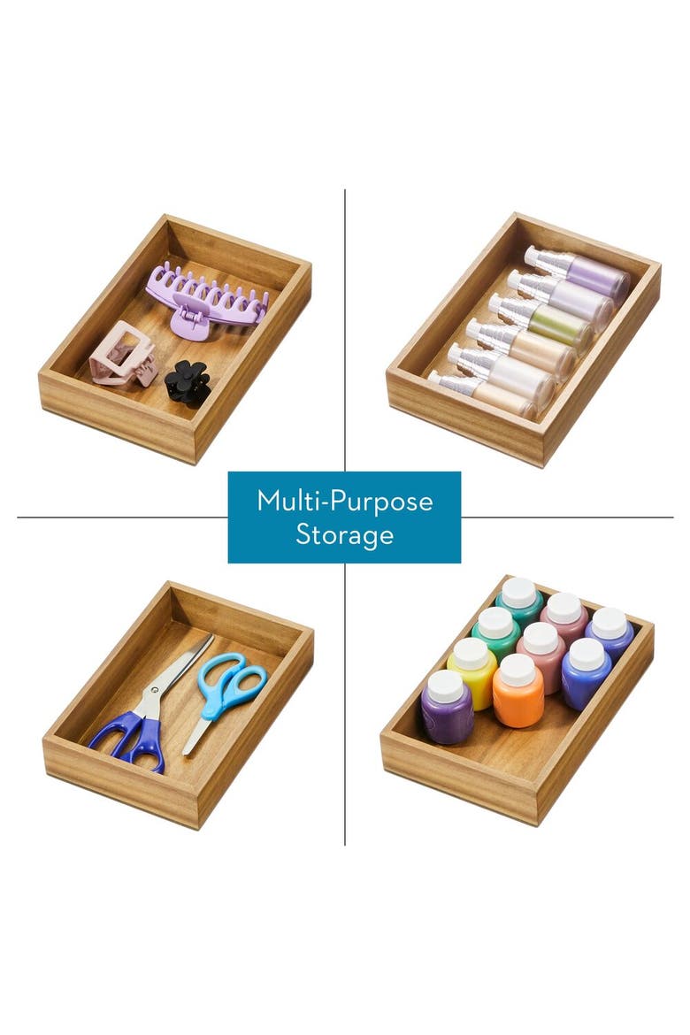 Acacia Wood Kitchen Drawer Organizer - Set of 3 - Natural, Alternate, color, Natural