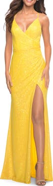 La Femme Vibrant Wrap Style Sequin Dress with Slit
