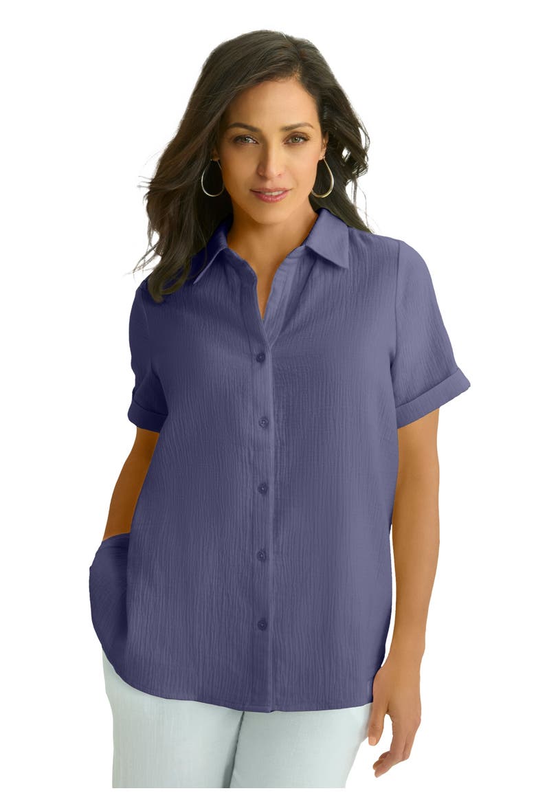 Cotton Gauze Camp Shirt, Main, color, DEEP DUSK