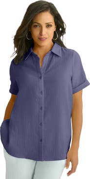 Jessica London Cotton Gauze Camp Shirt