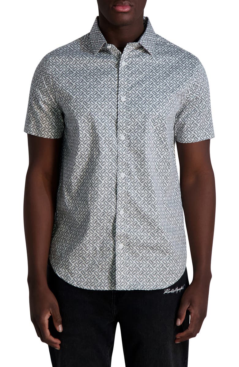 KARL LAGERFELD PARIS Logo Print Short Sleeve Shirt, Main, color, Black/ White