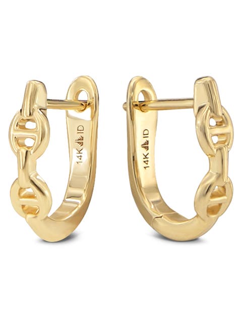 Mariner Anchor Hoop Earrings in 14K Gold