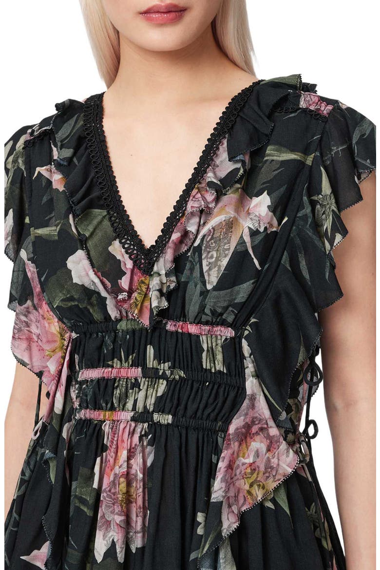 Canto Floral Side Tie Tiered Ruffle Trim Top, Alternate, color, CRYSTAL BLACK