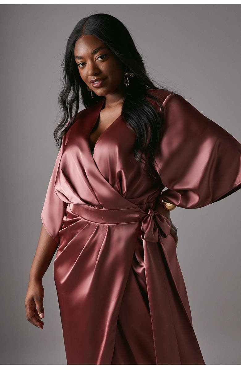 Coast Plus Satin Wrap Midi Dress, Alternate, color, Rose