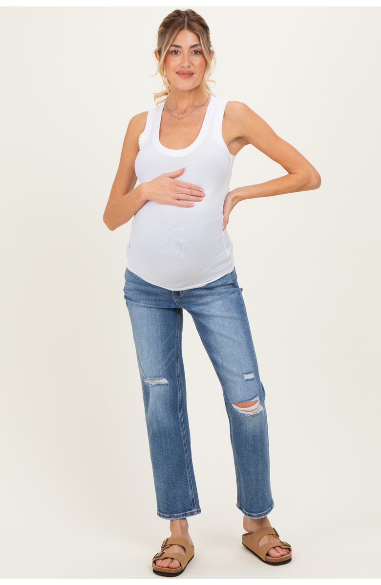 PinkBlush Distressed Open Knee Ankle Straight Leg Maternity Jeans, Alternate, color,