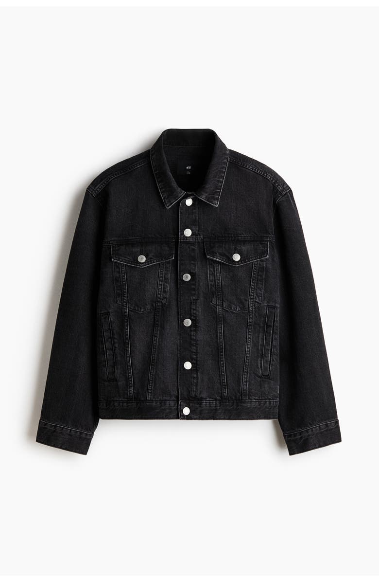 H&M Denim Trucker Jacket, Main, color, Black