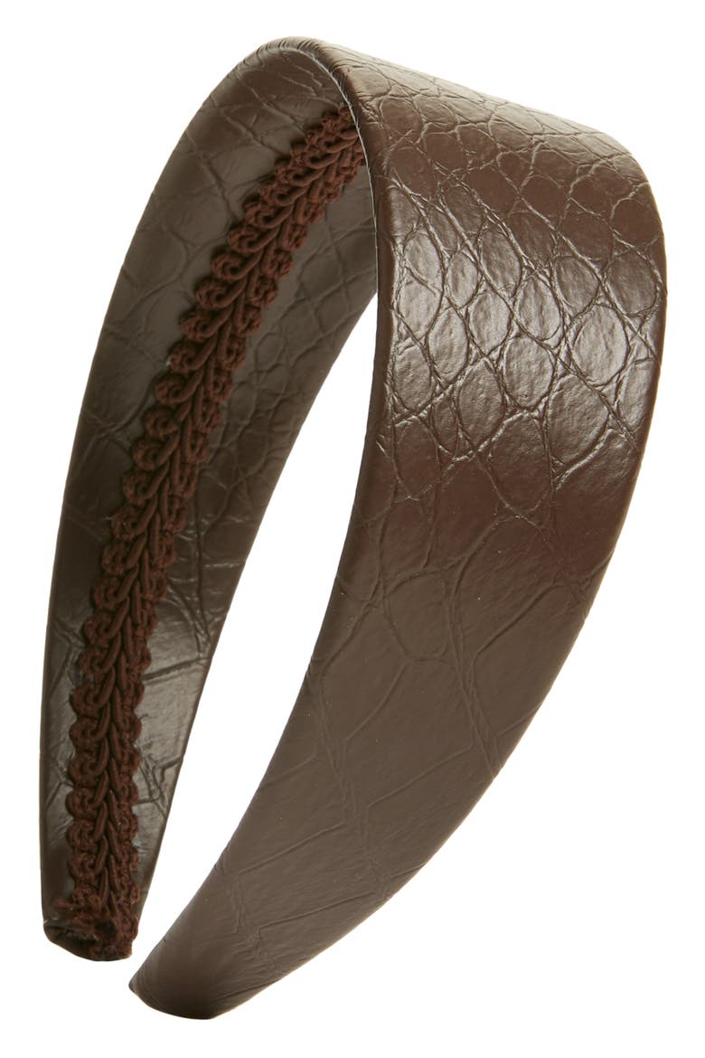 x Atlantic-Pacific Croc Embossed Faux Leather Headband (Nordstrom Exclusive), Main, color, BROWN COFFEE