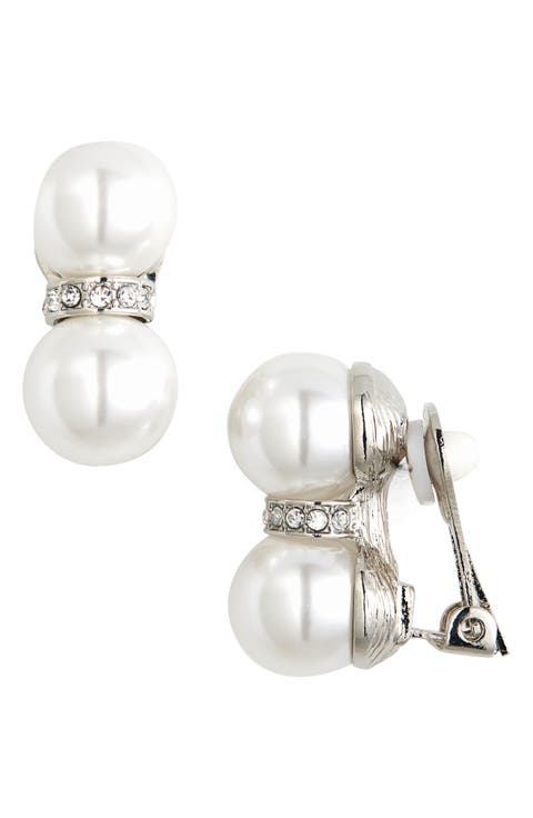 Double Faux Pearl Clip-On Earrings