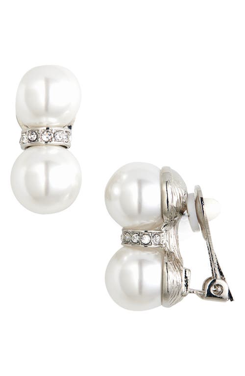 Kenneth Jay Lane Double Faux Pearl Clip-on Earrings In Metallic