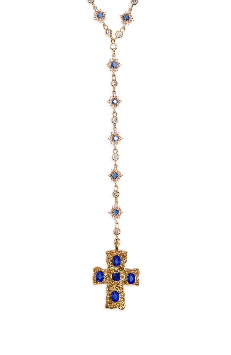 VIDAKUSH Belvedere Cross Rosary Chain Necklace, Main, color, Gold/ Blue