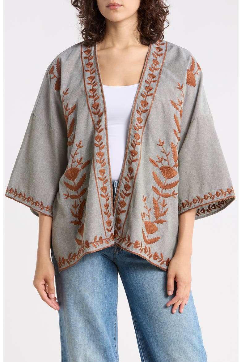 Embroidered Top, Main, color, CLOVER/ GINGER