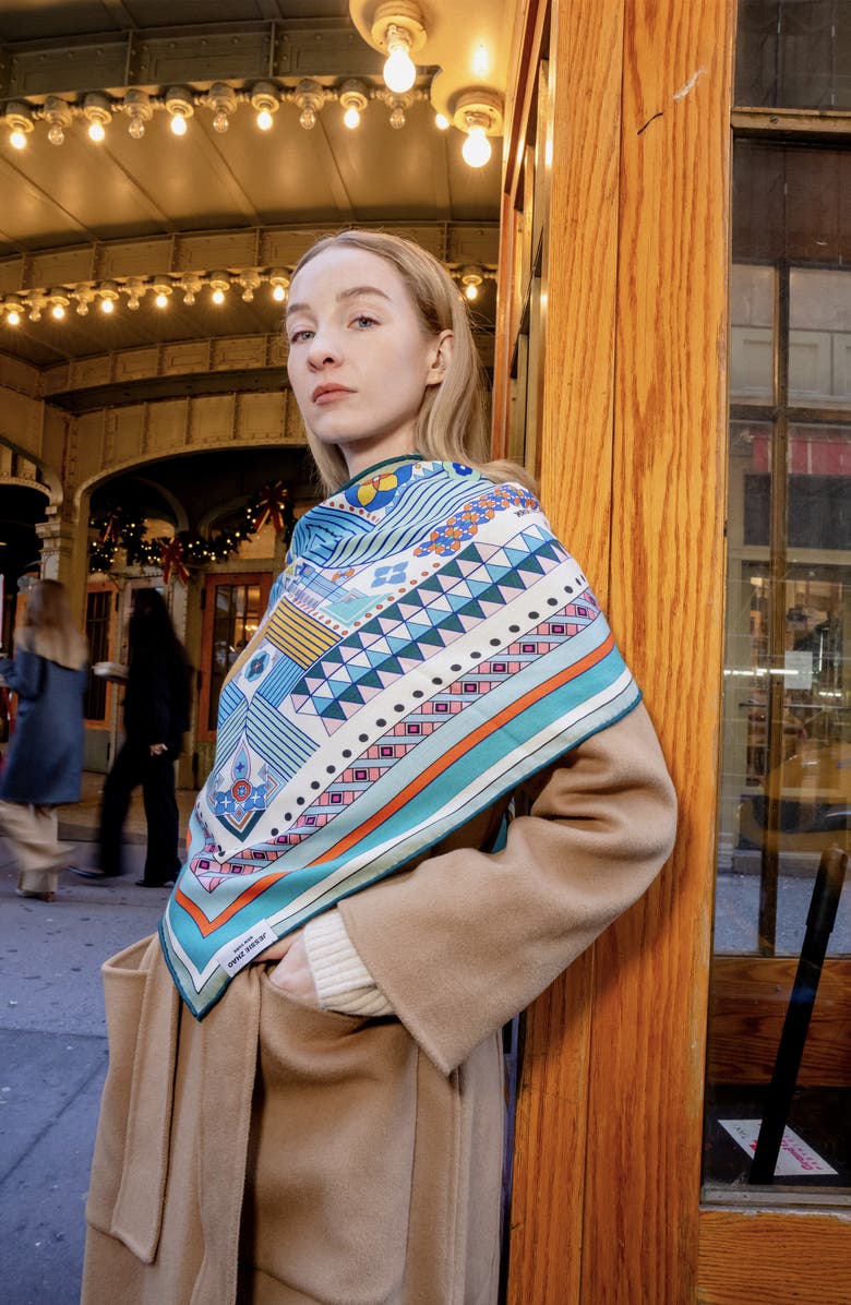 Jessie Zhao New York Double Sided Wool Silk Triangle Scarf Of Shapes Reconstruction, Alternate, color, Blue