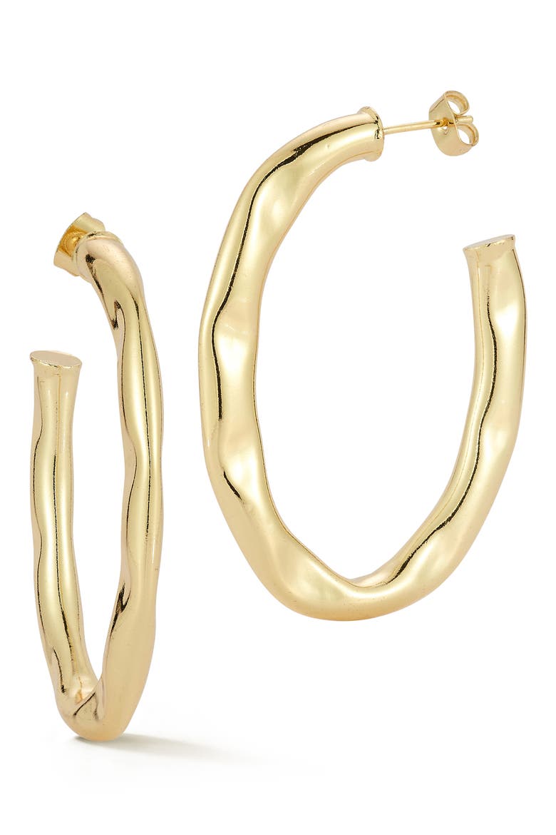Wavy Oval Hoop Earrings, Main, color, GOLD