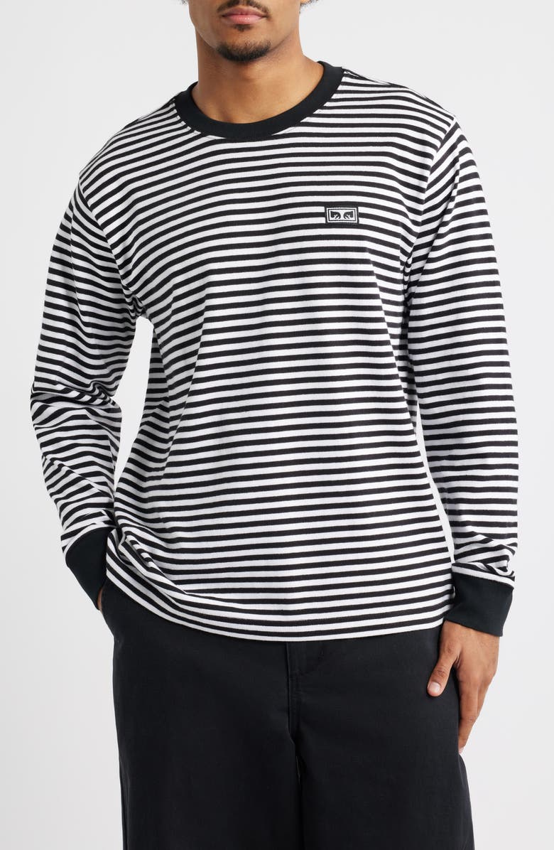 Obey Stripe Long Sleeve Cotton T-Shirt, Main, color, Black Multi