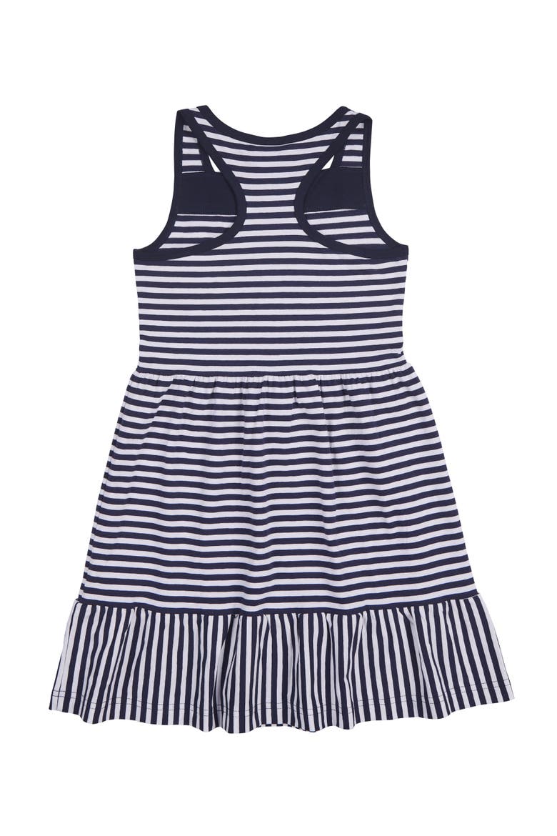 Navy Stripe Knit Dress With Shirred Skirt, Alternate, color, Navy / White