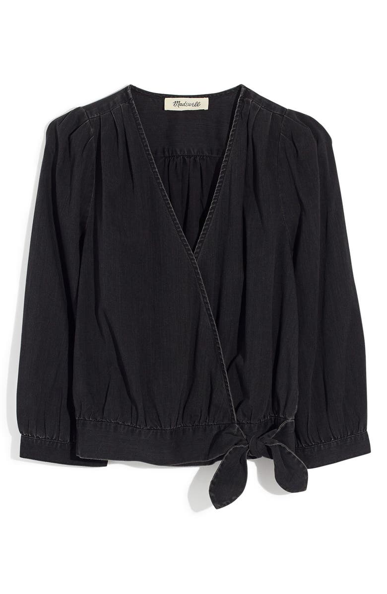 Madewell Denim Wrap Top, Alternate, color, 