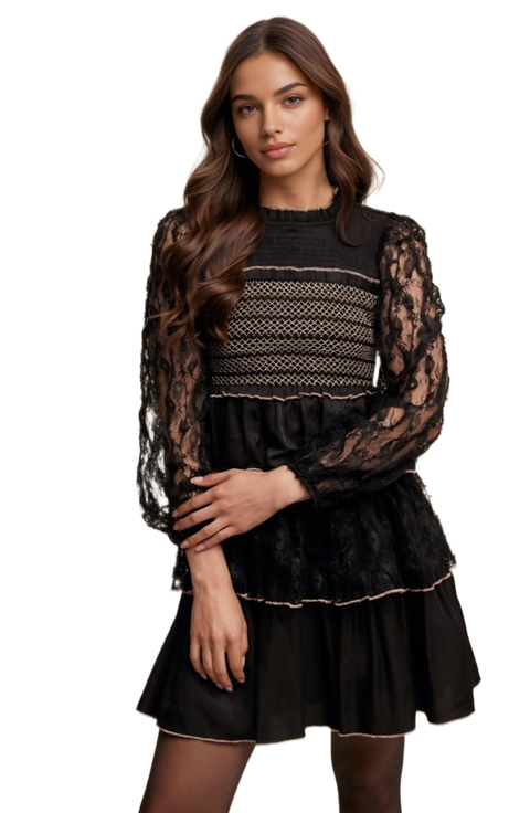 Lace Tiered Smocked Chest Bell Mini Dress